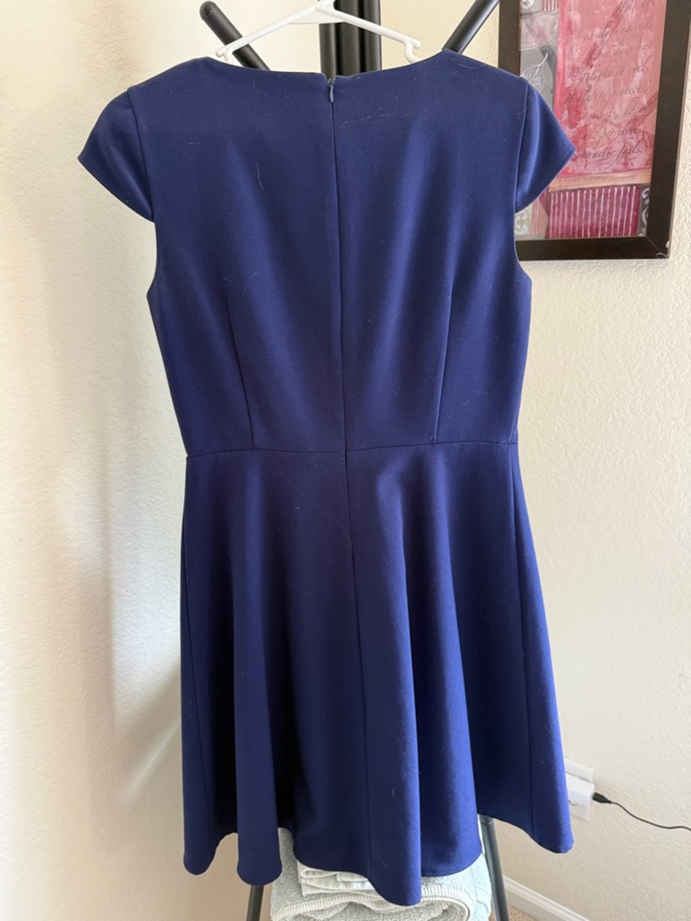 Calvin Klein Royal Blue Cap-Sleeve Draped Fit-and-Flare Dress - Picture 3 of 5